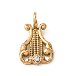 Real 18K Gold Plated 304 Stainless Steel Rhinestone Pendants, Musical Instruments Charms, Real 18K Gold Plated, 14.5x11.5x2.5mm, Hole: 4mm