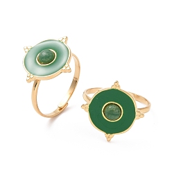 Afrikanische Jade Flacher runder Manschettenring aus natürlicher afrikanischer Jade mit Emaille, Echter, vergoldeter Edelstahlschmuck für Damen, Ionenplattierung (IP), us Größe 24 304 (7 mm)