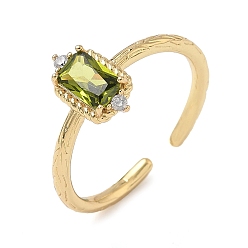 Темно-оливково-зеленый Прямоугольные латунные кольца-манжеты с микропаве из кубического циркония, со стаканом для женщин, долговечный, стойки покрытие, без свинца и без кадмия, реальный 18 k позолоченный, темно-оливковый зеленый, регулируемый, 2 мм