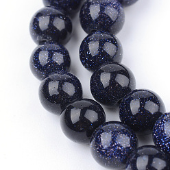 Blue Goldstone Synthetic Blue Goldstone Beads Strands, Round, 4~4.5mm, Hole: 0.8mm, about 96pcs/strand, 14.5~15 inch