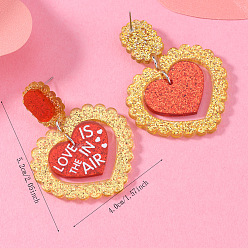 Слово Акриловые серьги-гвоздики в форме сердца на день святого валентина, платина, слово, 52x40 мм