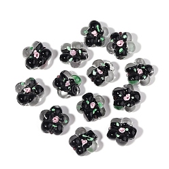 Black Translucent Handmade Lampwork Beads, Flower, Black, 15x14x8mm, Hole: 2mm