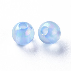Cornflower Blue Transparent Acrylic Beads, AB Color Plated, Round, Cornflower Blue, 6x5mm, Hole: 1.8mm, about 4400pcs/500g