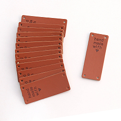 Chocolate Imitation Leather Label Tags, with Holes & Word handmade with, for DIY Jeans, Bags, Shoes, Hat Accessories, Rectangle, Chocolate, 50x20mm