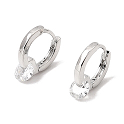 Platinum Brass with Cubic Zirconia Hoop Earrings, Round, Platinum, 14x5x12mm