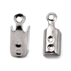 Stainless Steel Color 201 Stainless Steel Fold Over Crimp Cord Ends, Stainless Steel Color, 10x3.5x3mm, Hole: 1mm