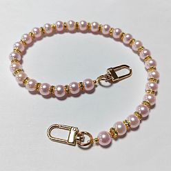 Бледно-Розовый Круглые пластиковые бусины-имитаторы жемчуга цепочки-удлинители для сумок, с латунной фурнитурой из хрустальных страз и застежками из сплава, аксессуары для замены сумок, золотые, розовый жемчуг, 410 мм