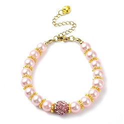 Pink Glass Imitation Pearl Beaded Bracelets for Women, Pink, 7-1/8 inch(18cm)