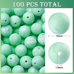 Aquamarine 100Pcs Silicone Beads Round Rubber Bead 15MM Loose Spacer Beads for DIY Supplies Jewelry Keychain Making, Aquamarine, 15mm