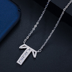 Letter T (with chain) Wife's Romantic Travel Same Style 26 English Alphabet Clavicle Chain Pendant Micro-inlaid Zircon Platinum Plated Necklace