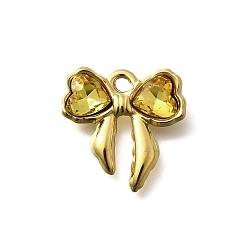 Свет Топаз 304 подвески из нержавеющей стали, со стразами, ионное покрытие (ip), бантом, реальный 18 k позолоченный, светлый топаз, 18x18x4.5 мм, отверстие : 1.8 мм