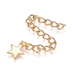 Golden 304 Stainless Steel Chain Extender, Curb Chain, with Charms, Star, Golden, 60.5mm, Link: 4x3x0.5mm