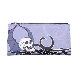 Lilac PU Leather Long Wallets with Zipper, Retro Gothic Skull Style Clutch Bag for Men Women, Lilac, 17.5x9.5x1.5cm