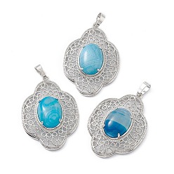 Натуральный Агат Подвески окрашенные натуральным агатом, , латунная фурнитура с платиновым покрытием, 44x32x10 мм, отверстие : 8x5 мм