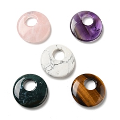 Mixed Stone Natural Mixed Stone Pendants, Donut/Pi Disc Charm, 40~41x8~9mm, Hole: 14.5~15mm