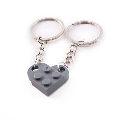 Gray Love Heart Building Blocks Keychain, Separable Jewelry Gifts Couples Friendship Keychain, with Alloy Findings, Gray, Pendant: 2.5x2.7x8cm, Ring: 3cm