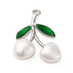 Белый Подвески из латуни, зеленой эмали и пластика с вишней, фруктовые прелести, платина, стойки покрытие, долговечный, без кадмия и без свинца, белые, 41.5x32.5x11.5 мм, отверстие : 3x3.5 мм