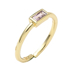 Pink Прямоугольные латунные манжеты со стеклом для женщин, долговечный, стойки покрытие, без свинца и без кадмия, реальный 18 k позолоченный, розовые, 1.5 мм, внутренний диаметр: 15.3 мм