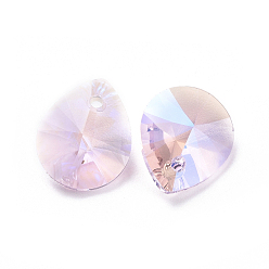 Розовый Стеклянные украшения из горного хрусталя, граненые, слеза, светло-розовый, 12x10x5.5 мм, отверстие : 1.2 мм