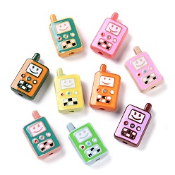 Mixed Color Opaque Acrylic Beads, with Enamel, Mobile Phone, Mixed Color, 25x14.5x7mm, Hole: 2.7mm