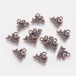 Red Copper Tibetan Style Alloy Pendants, For Easter, Holy Charms(I Love Jesus), Cadmium Free & Nickel Free & Lead Free, Heart, Red Copper, 13x15x2mm, Hole: 3mm