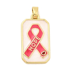 Светло-Вишневый Подвески из латуни с эмалью в форме прямоугольника с узором из шелковой ленты, стойки покрытие, долговечный, без кадмия и без свинца, золотые, светло-вишневый, 28x15.5x2.5 мм, отверстие : 5.5x3.5 мм