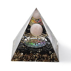 Quartz Rose Générateurs d'énergie de résine de pyramide d'orgonite, reiki quartz rose naturel et copeaux d'obsidienne à l'intérieur pour la décoration de bureau à domicile, 60x60x59mm