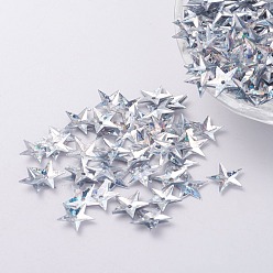 Silver Ornament Accessories Plastic Paillette/Sequins Beads, Star, Silver, 10x10x0.8mm, Hole: 1mm