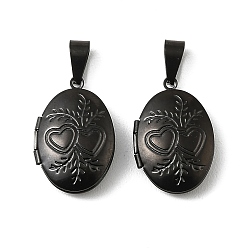 Черный 316 подвески из нержавеющей стали Locket, овал с подвеской в виде сердца, с 304 защелкой из нержавеющей стали на поручнях, долговечный, ионное покрытие (ip), чёрные, 24x16x6 мм, отверстие : 7x3 мм, внутренний диаметр: 14.5x10.5 мм