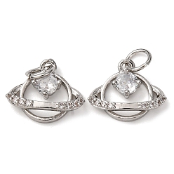 Платина Латунные подвески из прозрачного кубического циркония, прелести планеты, с целью перехода в кольце, стойки покрытие, долговечный, без свинца и без кадмия, платина, 11x13.5x3.5 мм, отверстие : 3.5 мм