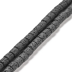 Серый Бусы из натуральной лавы, колонка, окрашенные, серые, 6~6.5x6~6.5 мм, отверстие : 1.4 мм, около 62 шт / нитка, 15.75 дюйм (40 см)