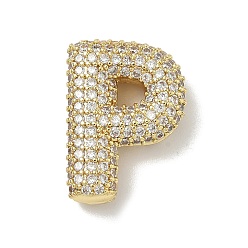 Letter P Латунные микро проложить кубического циркония подвески, без свинца и без кадмия, реальный 18 k позолоченный, Письмо P, 22.5x16.5x7 мм, отверстие : 3.5x2.5 мм