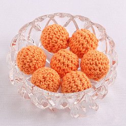 Coral Handmade Woolen Macrame Wooden Pom Pom Ball Beads, for Baby Teether Jewelry Beads DIY Necklace Bracelet, Coral, 16mm