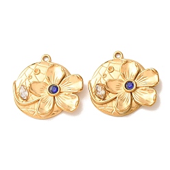 Montana 304 Stainless Steel with Rhinestone Pendants, Flower Charms, Ion Plating(IP), Golden, Montana, 23x24x4mm, Hole: 1.3mm