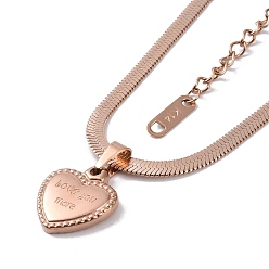 Rose Gold Ion Plating(IP) 304 Stainless Steel Snake Chain Necklaces, Heart with Word Pendant Necklaces for Women, Rose Gold, 16.14 inch(41cm)