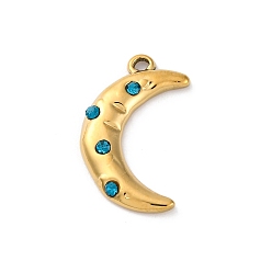 Сапфир 304 из нержавеющей стали горный хрусталь подвески, ионное покрытие (ip), луна, реальный 14 k позолоченный, сапфир, 22x13x3 мм, отверстие : 1.6 мм