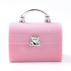 Pink Lady Bag with Bear Shape Velvet Jewelry Boxes, Portable Jewelry Box Organizer Storage Case, for Ring Earrings Necklace, Pink, 5.7x4.4x5.5cm