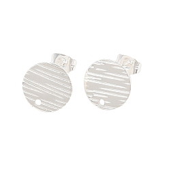 Серебро 304 выводы стержня из нержавеющей стали, с ушными гайками / серьгами и отверстием, текстурированный плоский круг с поперечным зерном, серебряные, 12 мм, отверстие : 1.2 мм, штифты : 0.8 мм