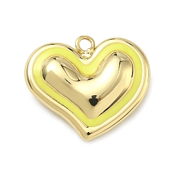 Желтый Латунь эмаль подвески, сердце прелести, без кадмия и без свинца, стойки покрытие, реальный 18 k позолоченный, желтые, 26x31x8.5 мм, отверстие : 3 мм
