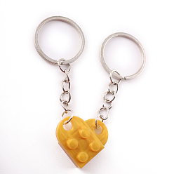 Goldenrod Love Heart Building Blocks Keychain, Separable Jewelry Gifts Couples Friendship Keychain, with Alloy Findings, Goldenrod, Pendant: 2.5x2.7x8cm, Ring: 3cm