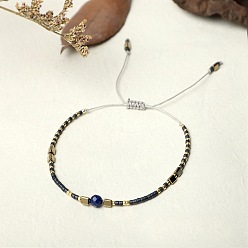 BR0414 Bohemian Style Handmade Braided Friendship Bracelet with Semi-Precious Beads for Women