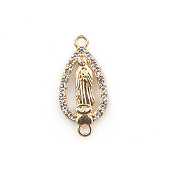 Teardrop Religion Alloy Pave Clear Cubic Zirconia Virgin Mary Connector Charms, Light Gold, Teardrop, 25x12mm