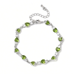 Желто-Зеленый Браслеты из кубического циркония в форме сердца, украшения из латуни для женщин, реальный 18 k позолоченный, Реальная платина, желто-зеленый, 7 дюйм (17.9 см)