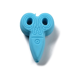Deep Sky Blue Food Grade Silicone Focal Beads, Silicone Teething Beads, Scissor, Deep Sky Blue, 29.5x20x9mm, Hole: 2mm