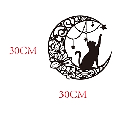 Cat Shape Железные настенные художественные украшения, для парадного крыльца, гостинная, кухня, электрофорез черный, луна, Узор кошки, 300x1 мм