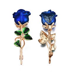 Medium Blue Rose Flower Enamel Pin, Light Gold Plated Alloy Badge for Backpack Clothes, Nickel Free & Lead Free, Medium Blue, 56x17.5mm, Pin: 0.7mm