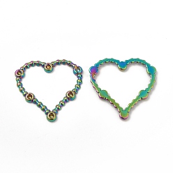 Rainbow Color Ion Plating(IP) 304 Stainless Steel Linking Ring Rhinestone Settings, Heart, Rainbow Color, Fit For 1.5mm Rhinestone, 21x22x1.5mm, Hole: 14x17mm