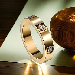 Golden Titanium Steel Rhinestone Finger Rings for Women, Golden, US Size 7(17.3mm)