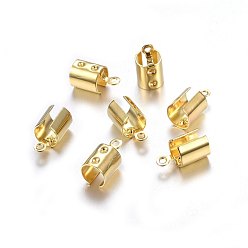 Real 24K Gold Plated 304 Stainless Steel Folding Crimp Ends, Fold Over Crimp Cord Ends, Real 24K Gold Plated, 12x6.5x6.5mm, Hole: 1.4mm, Inner Diameter: 5.5x6mm
