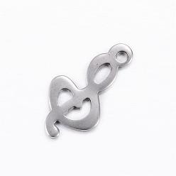 Stainless Steel Color 201 Stainless Steel Charms, Musical Note, Stainless Steel Color, 16x8x0.8mm, Hole: 1mm